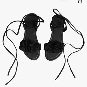 Lace Up Sandals Ruffle Trim Strappy Sandals Tie Up Ankle Strap Flat Sandals 9